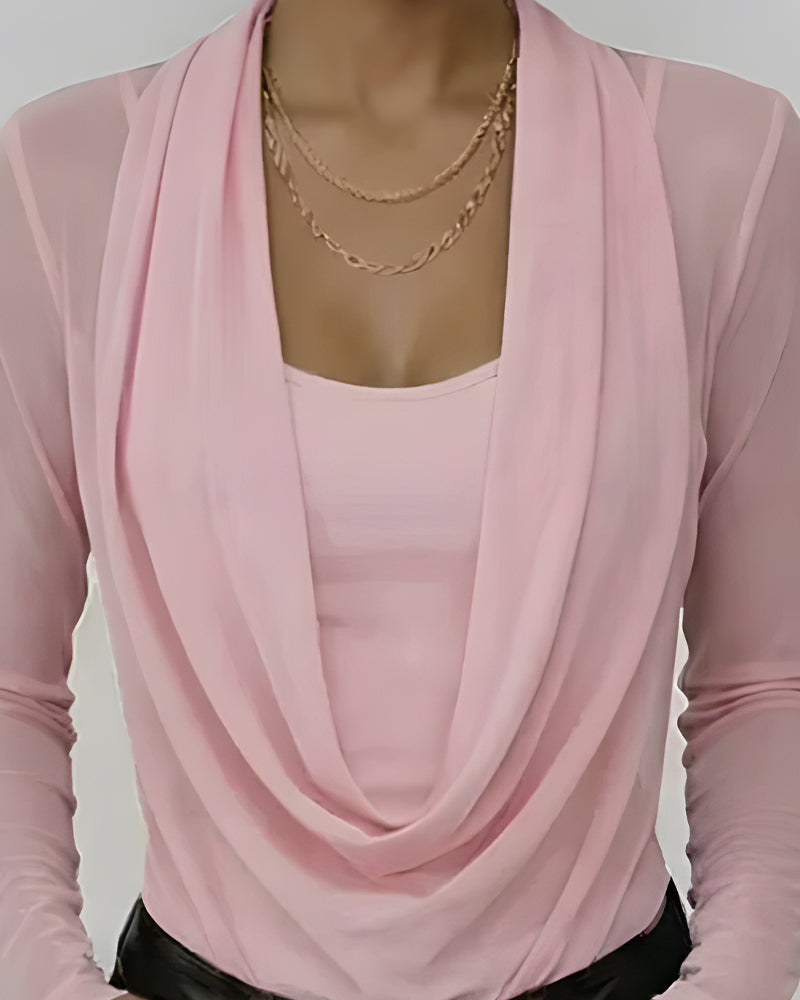 Haut Manche Mesh Col Claudine Manches Longues