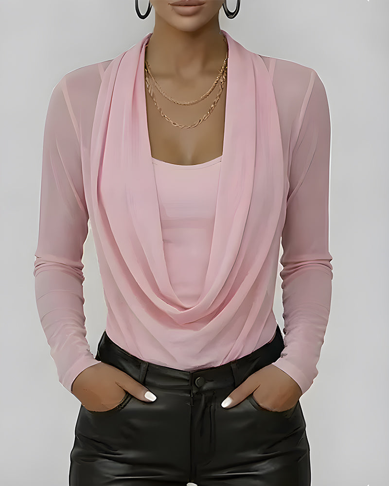 Haut Manche Mesh Col Claudine Manches Longues