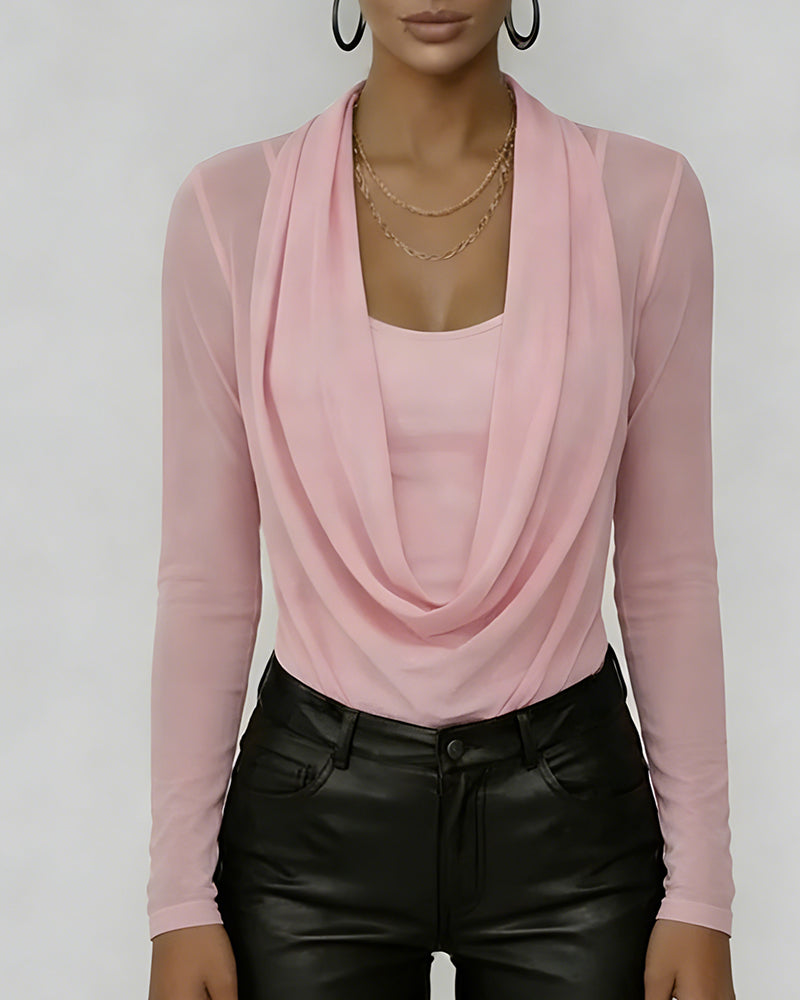 Haut Manche Mesh Col Claudine Manches Longues