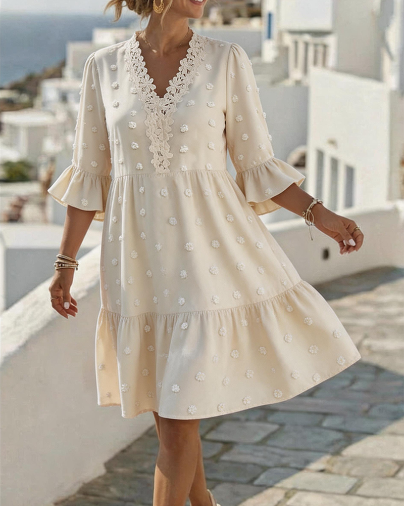 Robe Col V Dentelle Patchwork