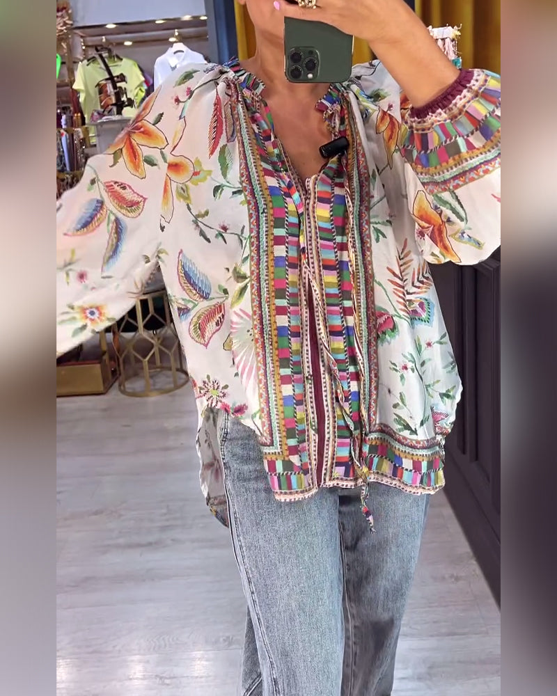 Blouse Sexy à col en V Imprimé tendance