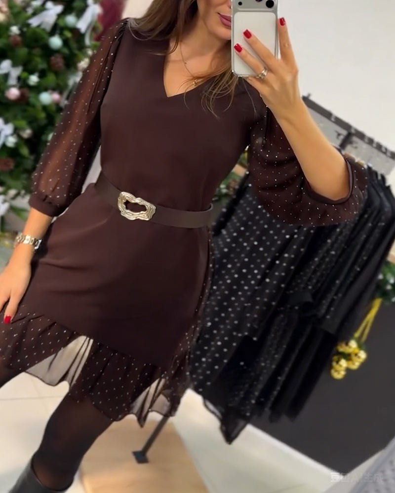 Robe Élégante À Col En V Et Motif Patchwork