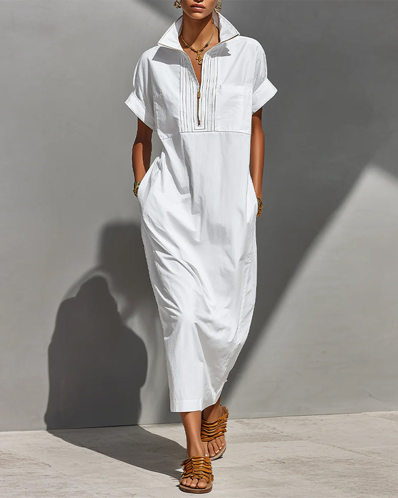 Robe Revers Fermeture Éclair Poche