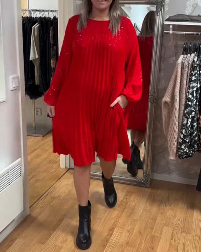 Robe Avec Design à Manches Bouffantes, Détail Plissé Et Silhouette Lâche