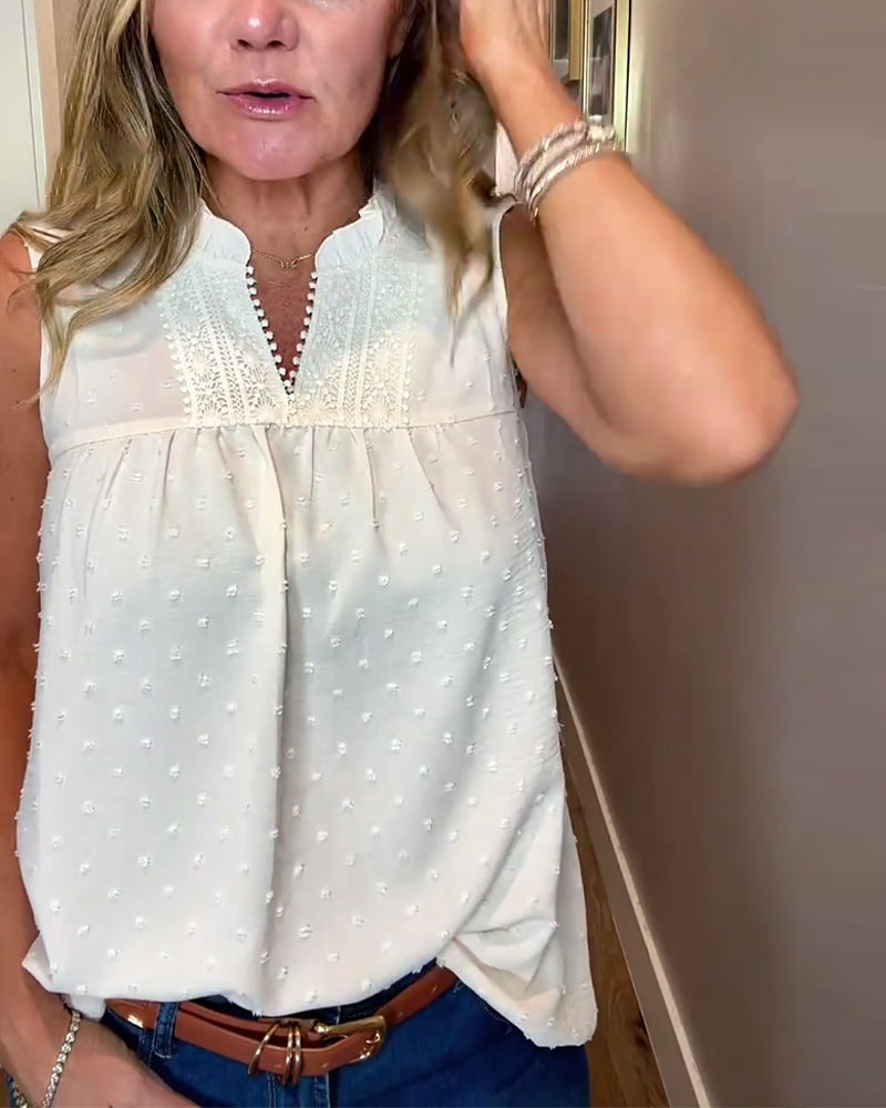 Débardeur Col V Dentelle Patchwork Sans Manches