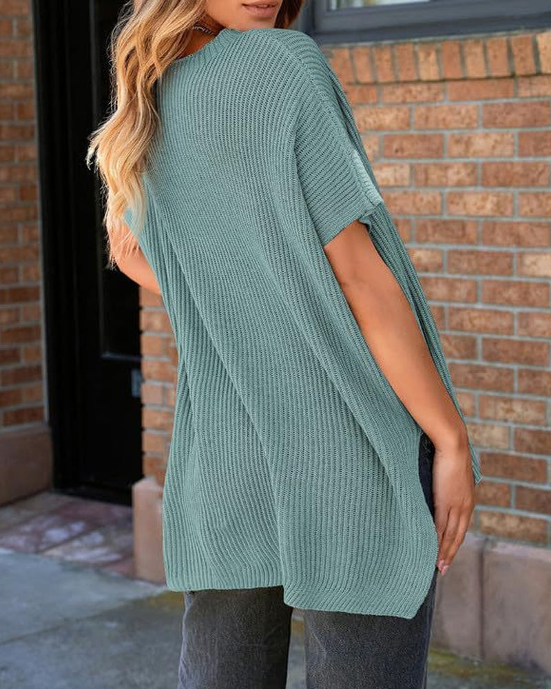 Pull-Over Unie Col Rond Manches Chauve-Souris