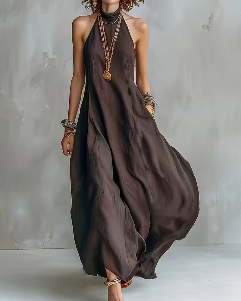 Robe Halter Drapée Premium Longue
