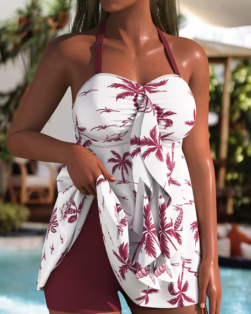 Tankini Palmier Imprimé Jupe De Bain
