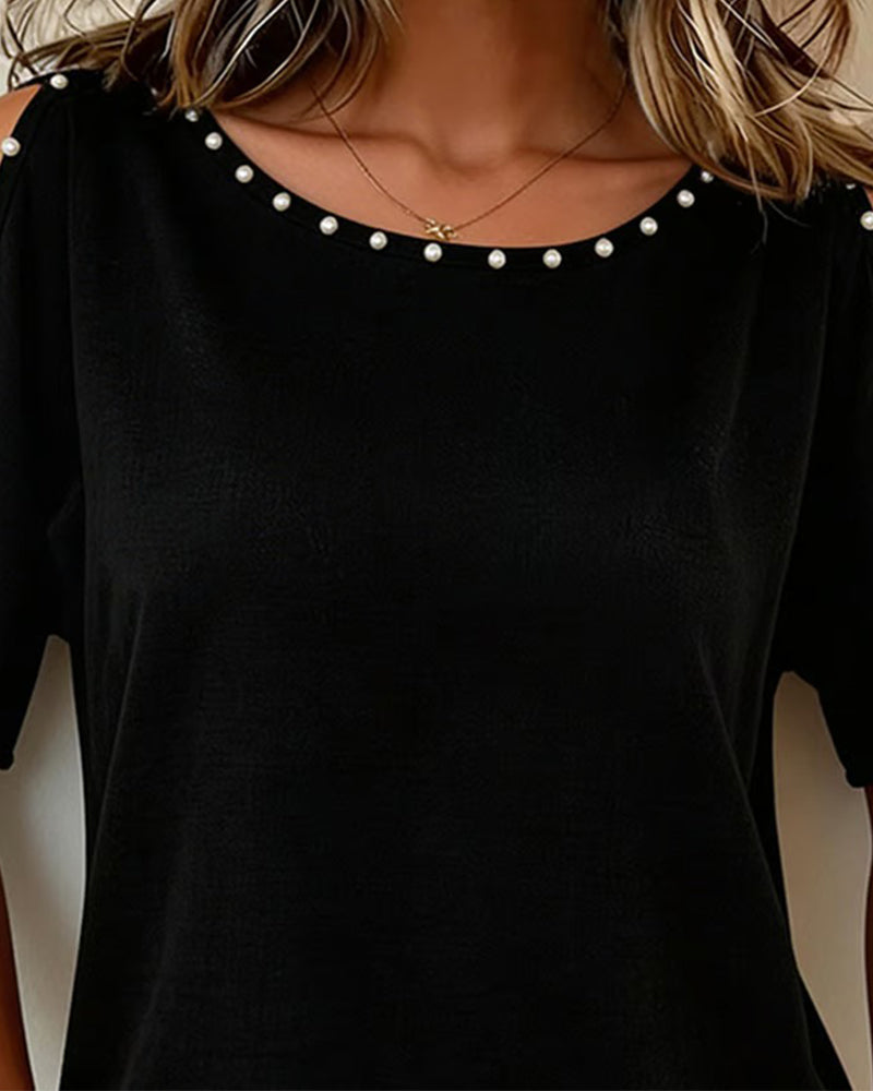Chemisier Off-Shoulder Manche Courte Encolure Ronde
