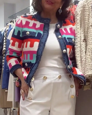 Veste imprimé coloré boutons bords francs