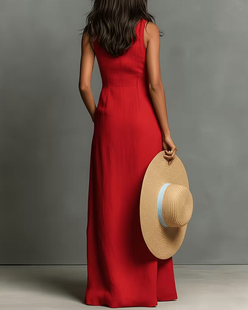 Robe Sans Manches Col Chemise Maxi