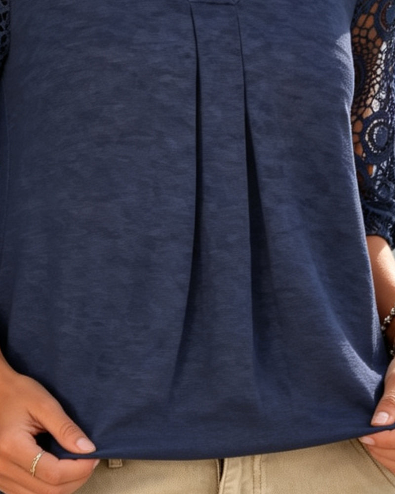 Blouse Dentelle Patchwork Col En V
