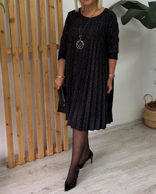 Robe Col Rond Scintillant Plissé Mode