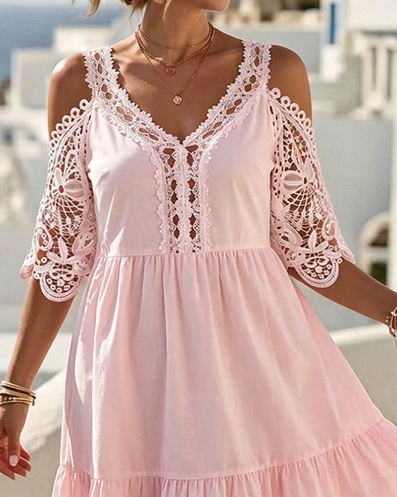 Robes Dentelle Off-Shoulder À Volants Court