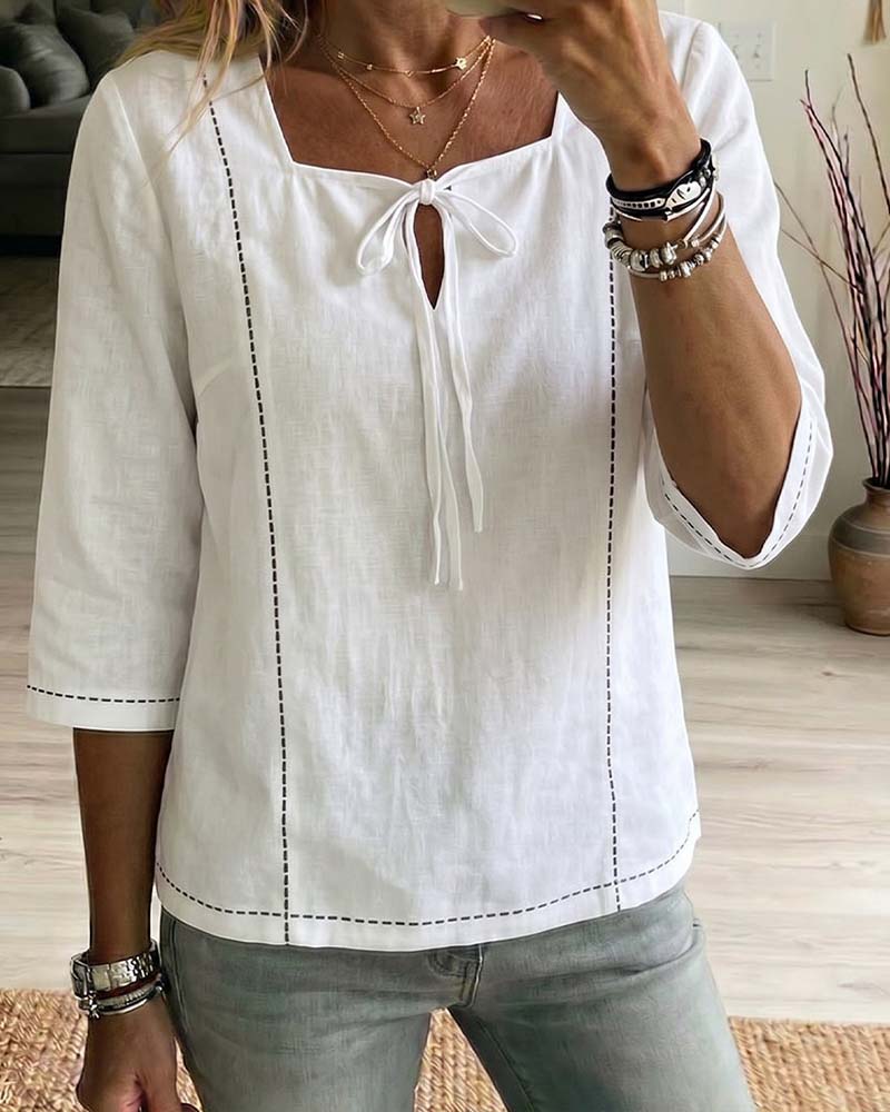 Blouse Col Carré Attache Évidé