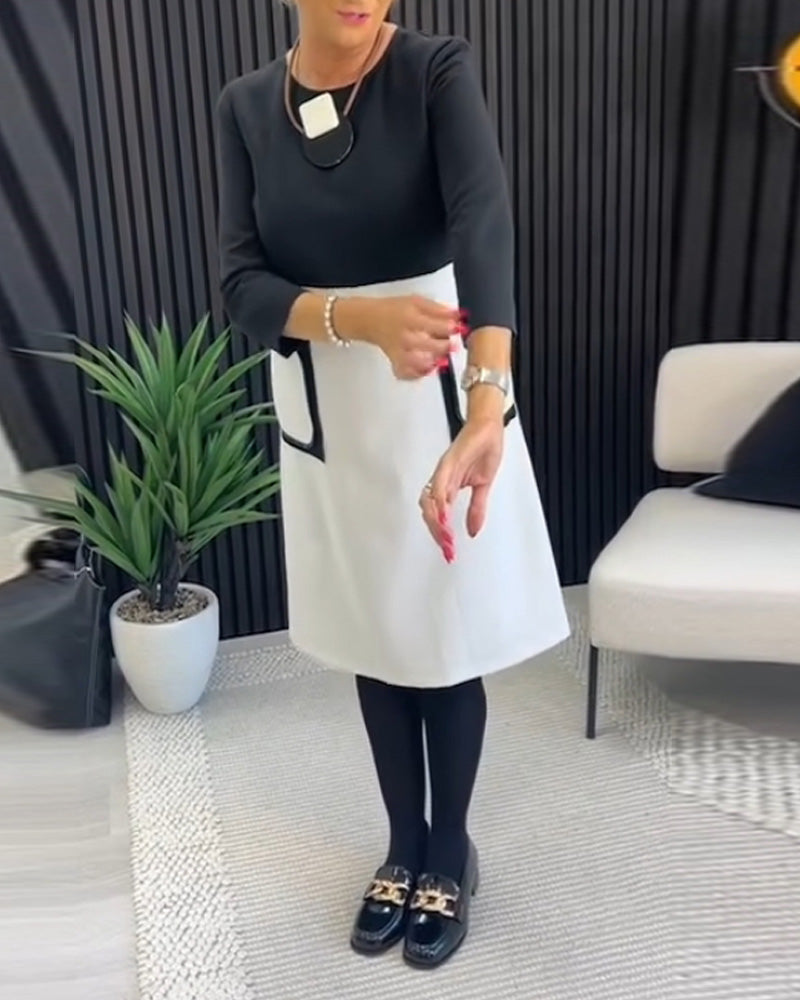 Robe décontractée à col ras du cou et poche contrastée