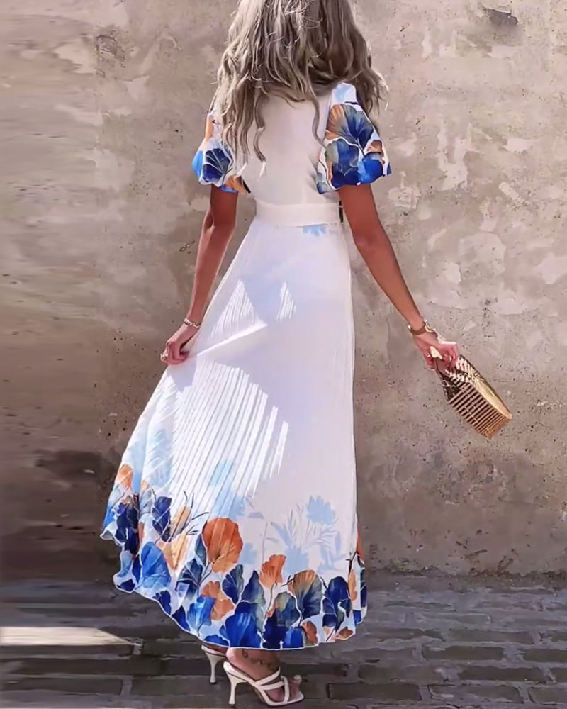 Robe en V profond avec manches bulles