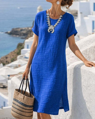 Robe Manches Courtes Fendue Droite