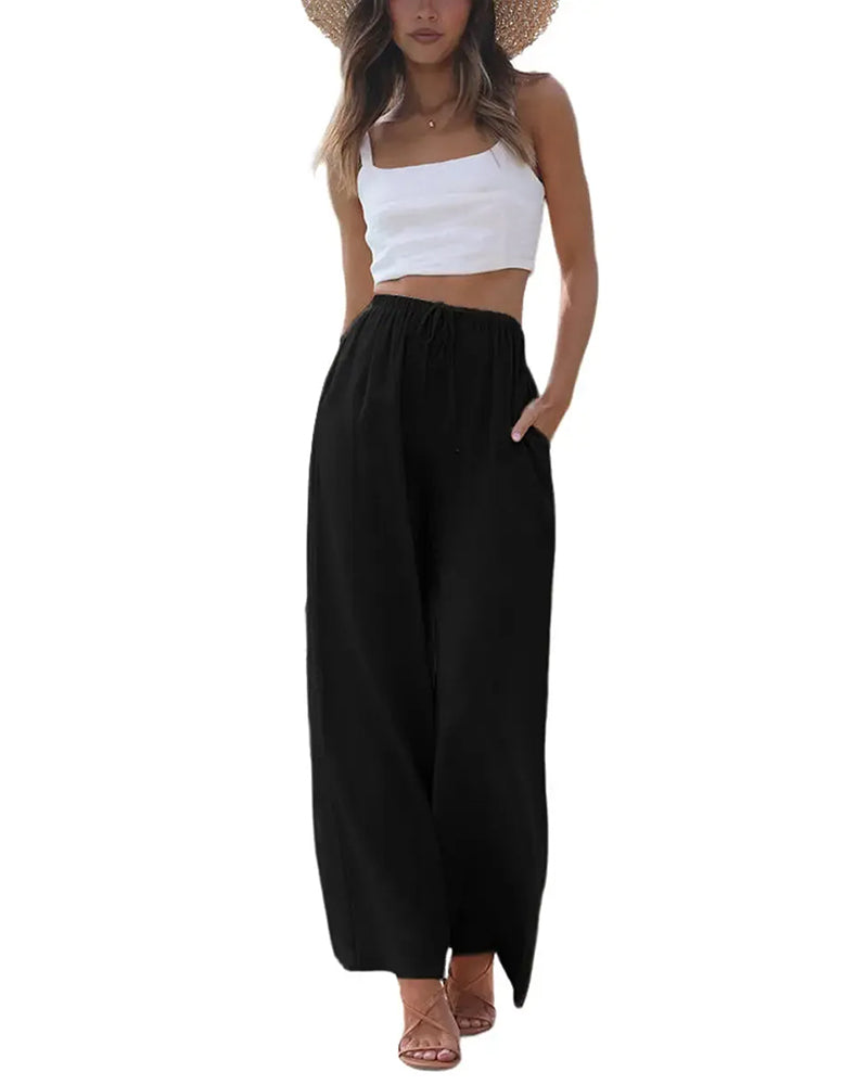 Pantalon Coupe Loose Décontracté Cordon De Serrage Large Jambe