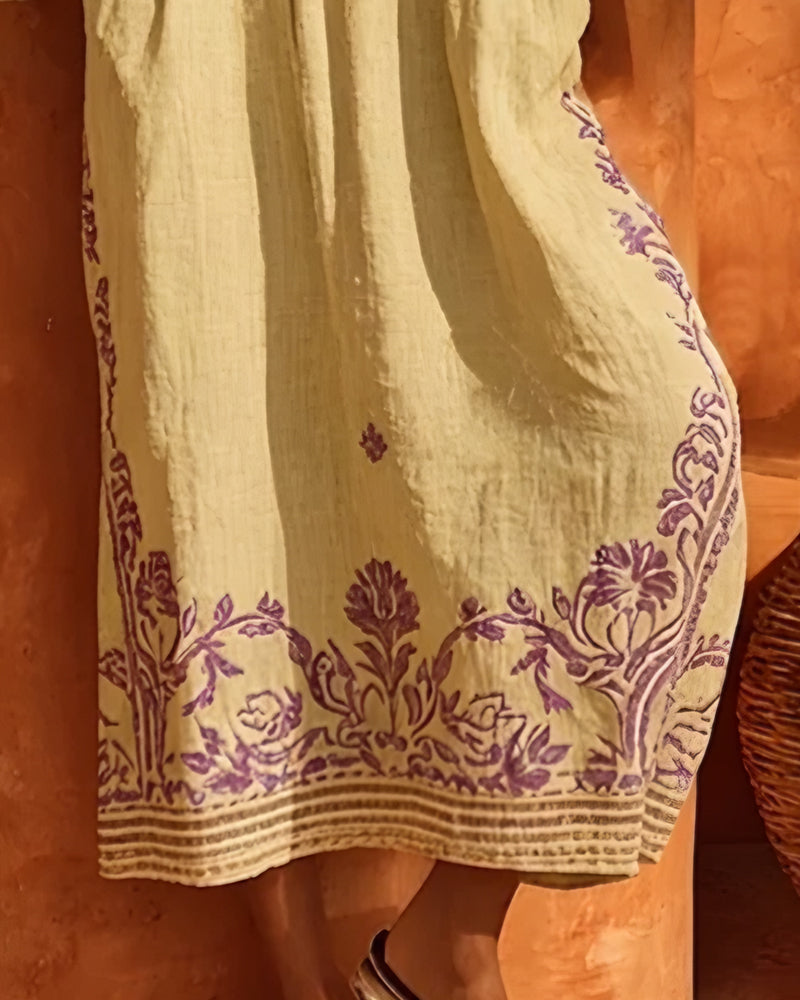 Robe Col En V Imprimé Ethnique Coupe Loose