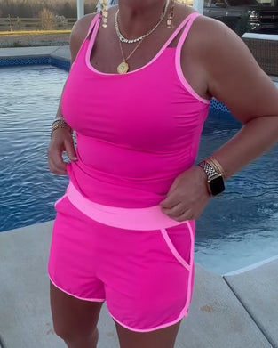 Tankini Avec Contraste De Couleur Passepoil Appliqué