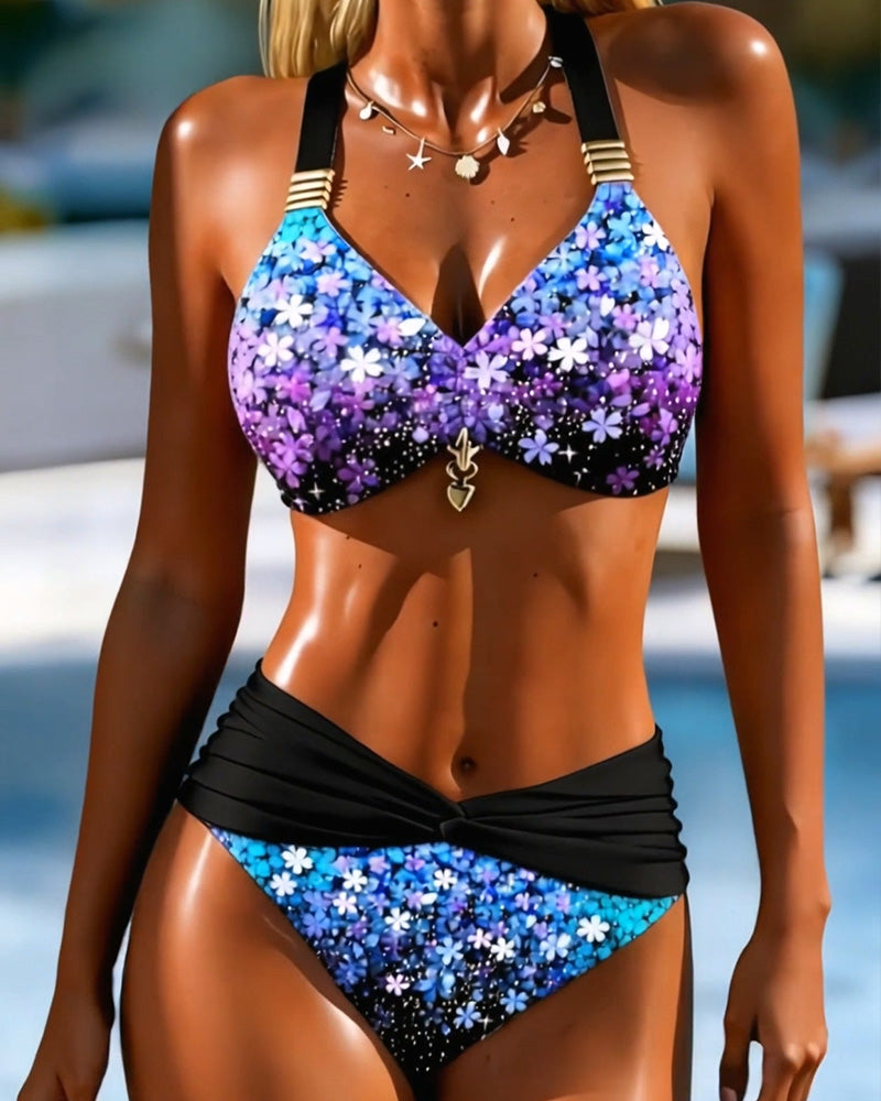 Bikini Col-Montant Deux-Pièces Imprimé