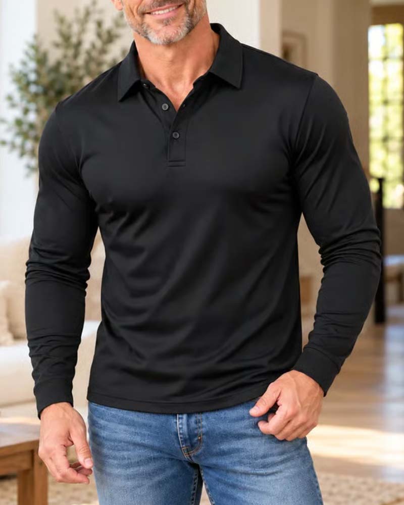 Polo À Manches Longues Avec Col Et Patte Boutonnée Pour Homme