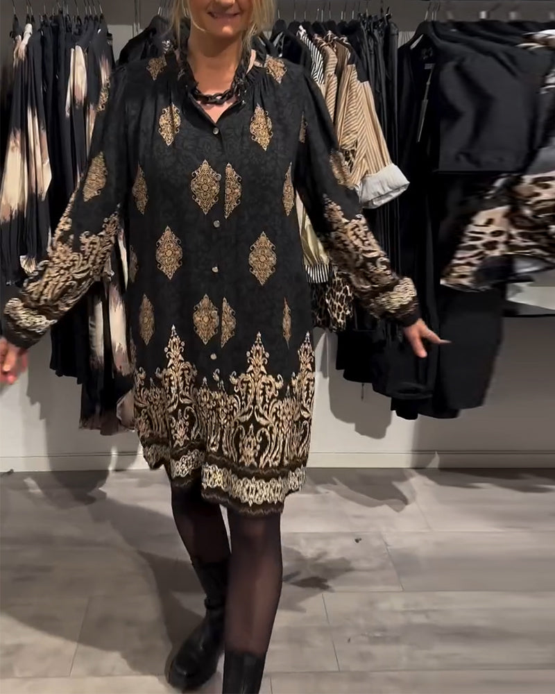 Robe à imprimé vintage boutonnée à revers