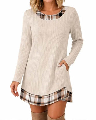 Robe À Carreaux Faux Deux Pièces