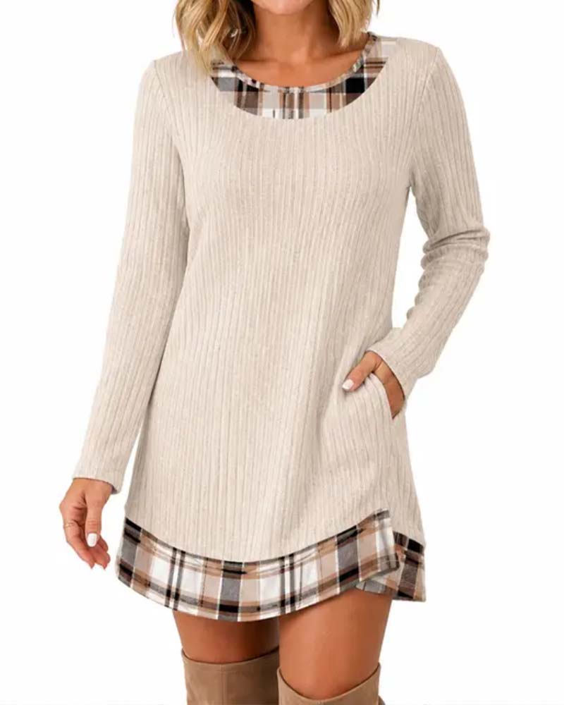 Robe À Carreaux Faux Deux Pièces