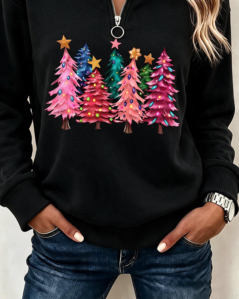 Sweat-Shirt Demi-Zip Sapin De Noël Imprimé