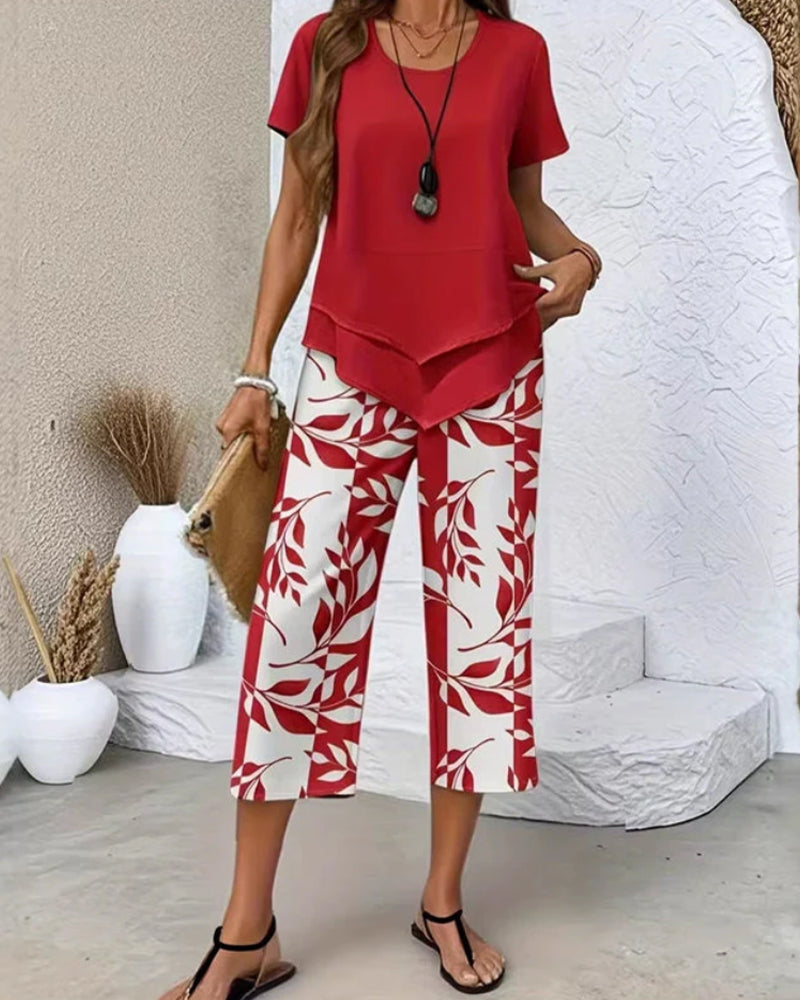 Ensemble Deux-Pièces Imprimé Pantalon Court Décontracté