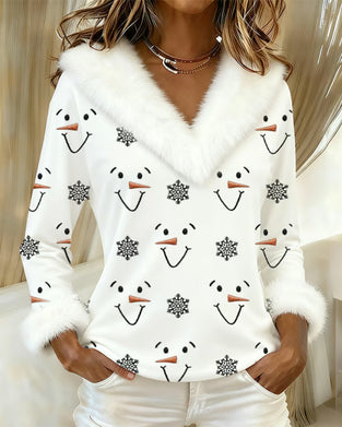 Haut À Col En Fourrure Imprimé Tendance