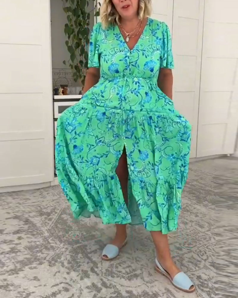 Robe à manches courtes avec poches et imprimé
