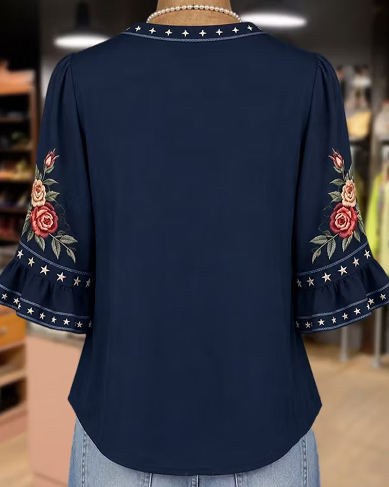 Blouse Imprimée À Manches À Volants