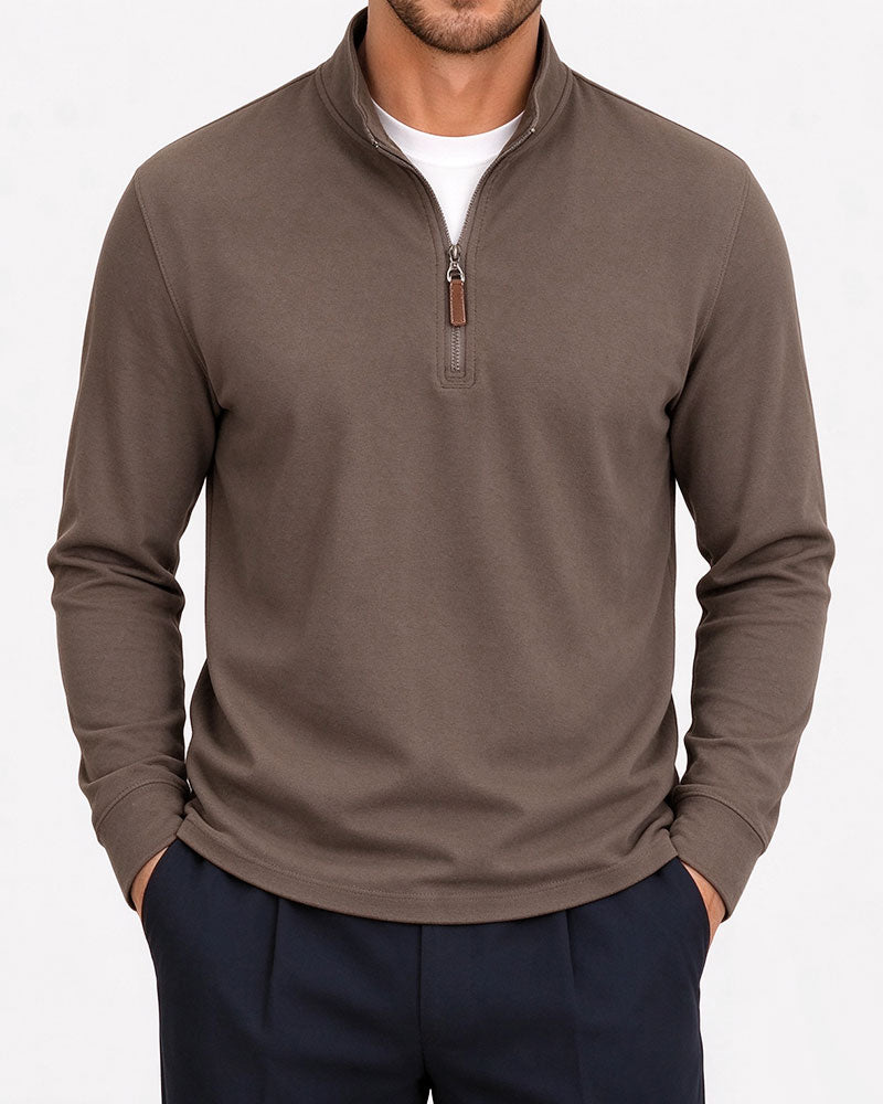 Sweat-Shirt Homme Demi-Zip Col Montant Manches Longues