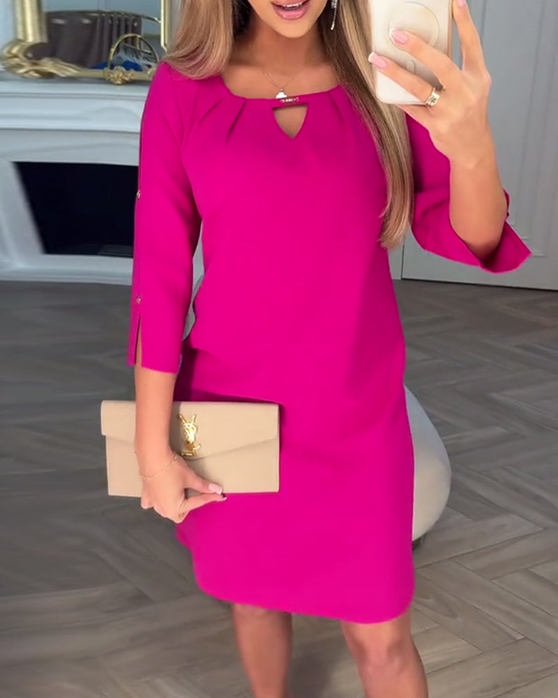 Robe Élégante Unie Ajourée Droite