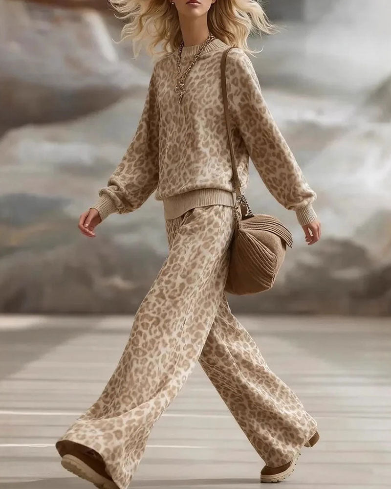 Ensemble Manche Longue Pantalon Long Léopard
