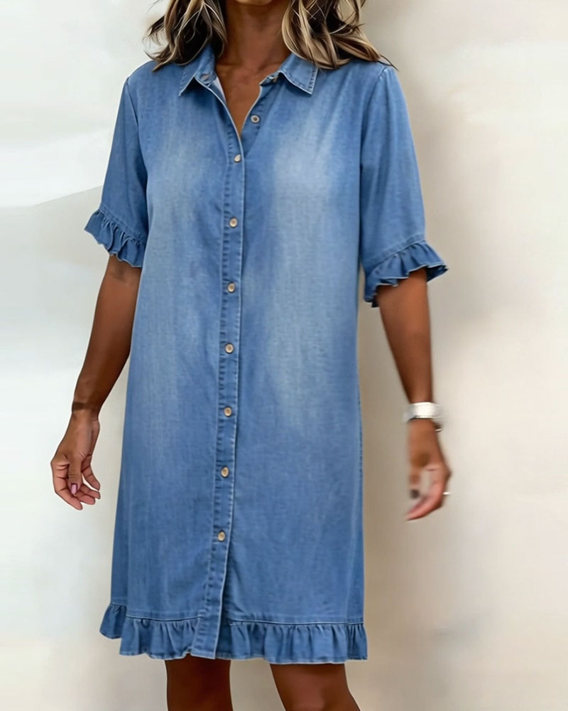 Robe Chemise En Denim À Volants