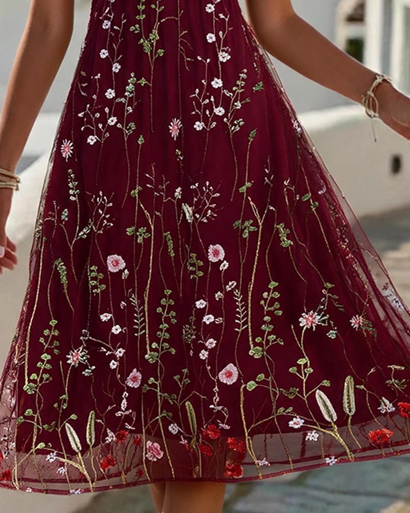 Robe Sheer Fleurie Jupe Ample