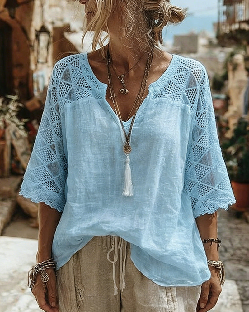 Blouse Unie Panneautée Col V