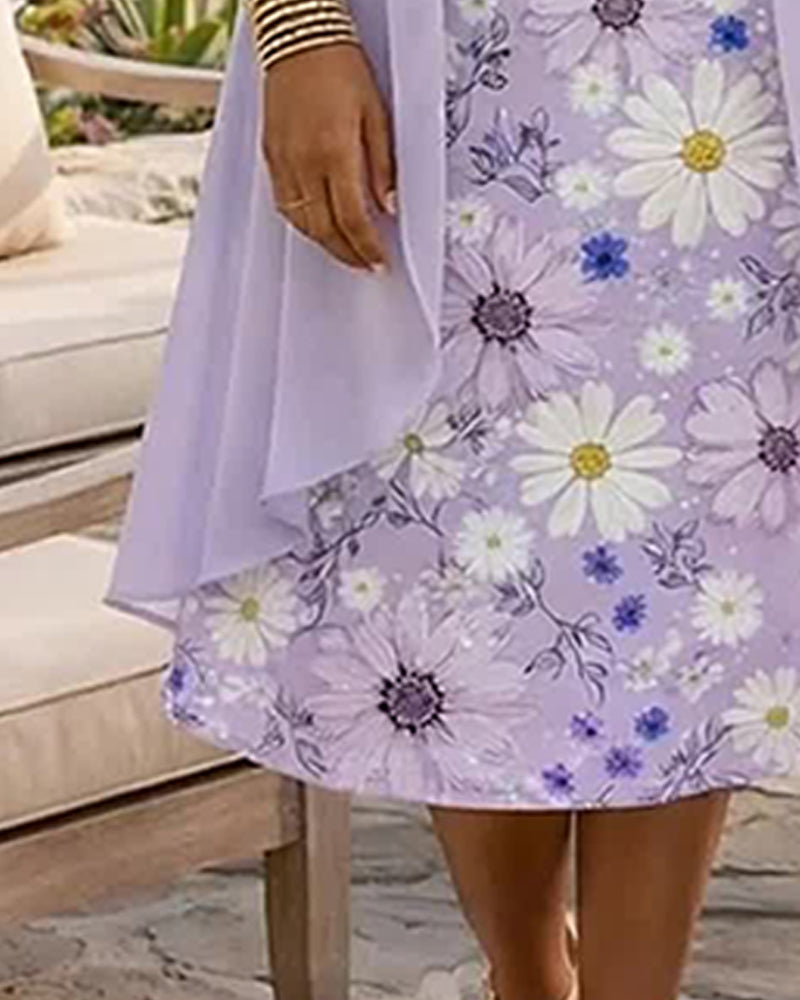Ensemble Robe Sans Manches Florale Cache-Cœur