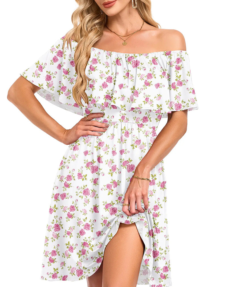 Robe Florale Épaules Dénudées Midi