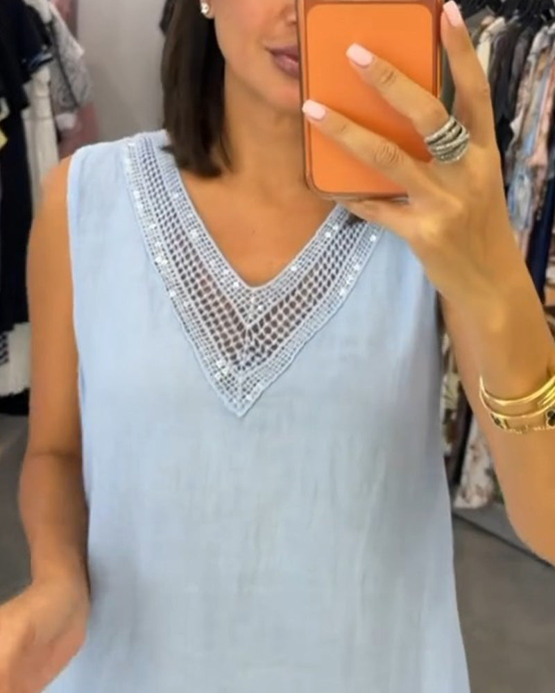 Robe Col En V Sans Manches Midi
