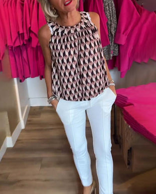 Haut décontracté à col ras du cou sans manches et imprimé diamant