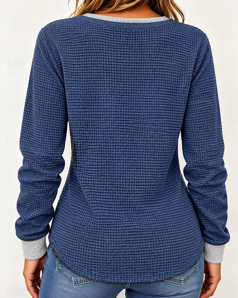 Haut Élégant Henley Manches Longues