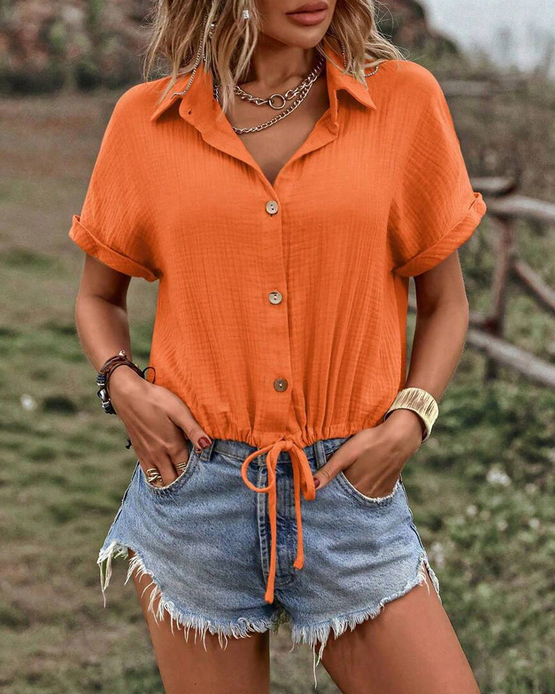 Blouse Col V Uni Cordon Revers
