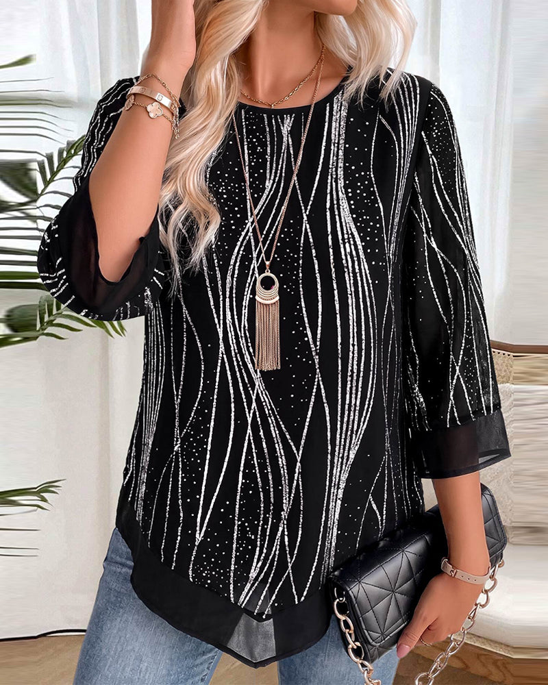 Blouse Mode Imprimé Col Rond Décontractée