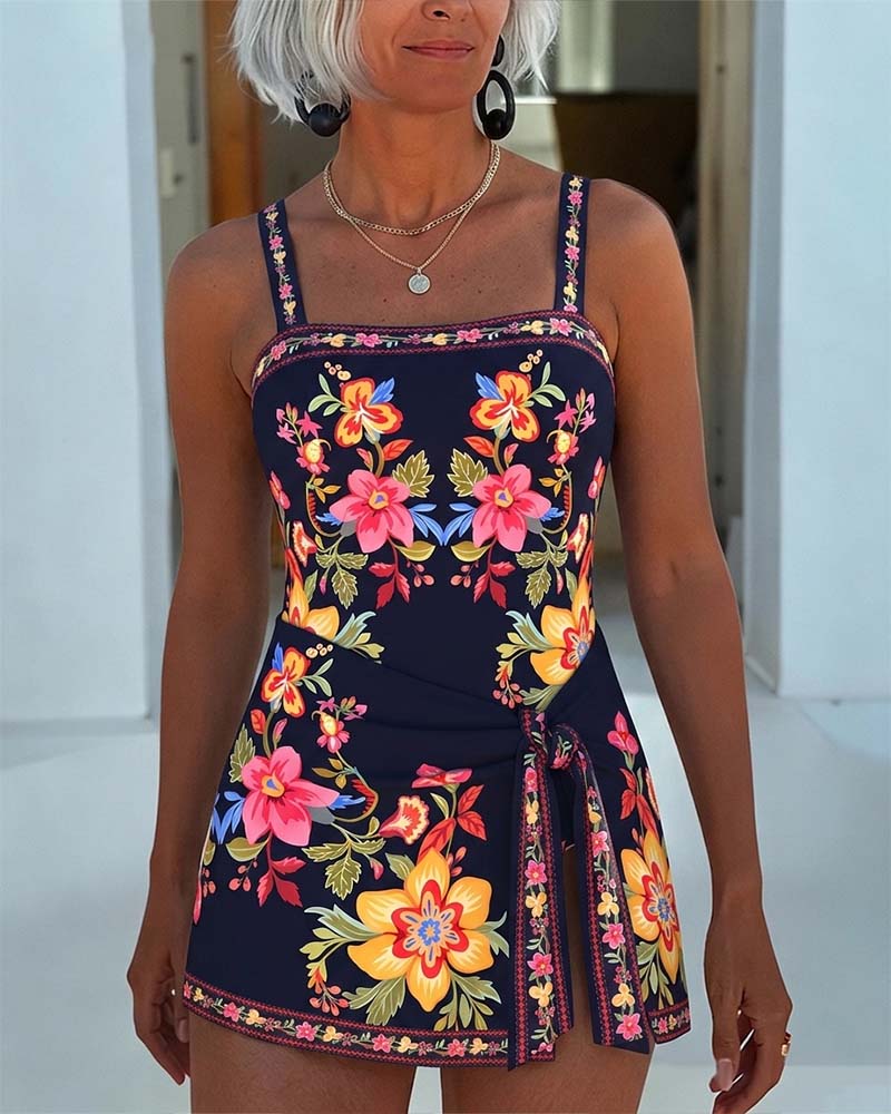 Une Pièce Vintage Floral Enveloppant Jupe