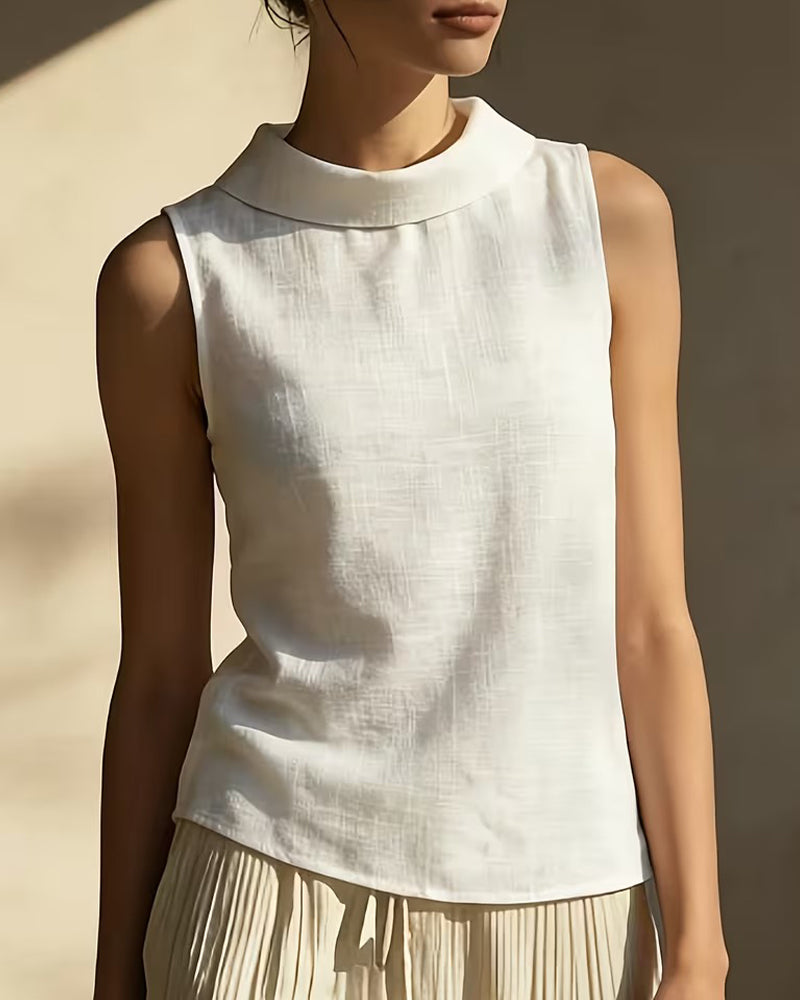Blouse À Col Sans Manches Unie